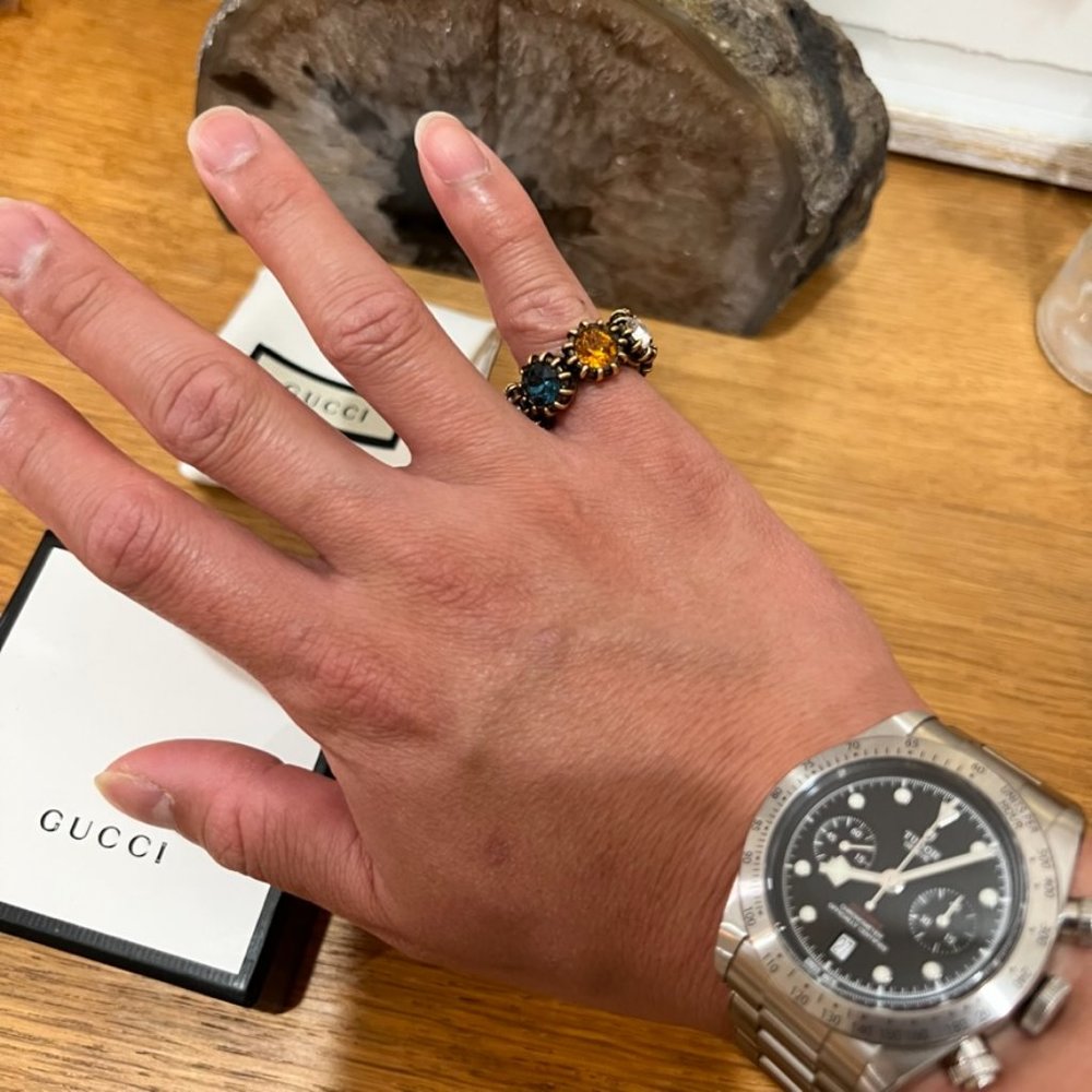 Gucci Aged Gold Tiger Head Multicolor Stones Infinity Stones Thanos Ring - Picture 14 of 15